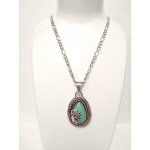 Vtg Native American Sterling Silver Kokopelli Turquoise Pendant Chain Necklace